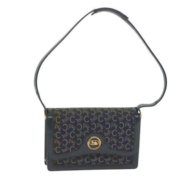 CELINE C Macadam Canvas Horse Carriage Shoulder Bag Navy Auth ar10605B - Picture 1 of 16